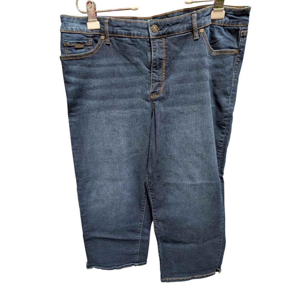 Nine West Chrystie Capri Jeans Women 16 Blue Excellent Dark Wash Stretch Cropped
